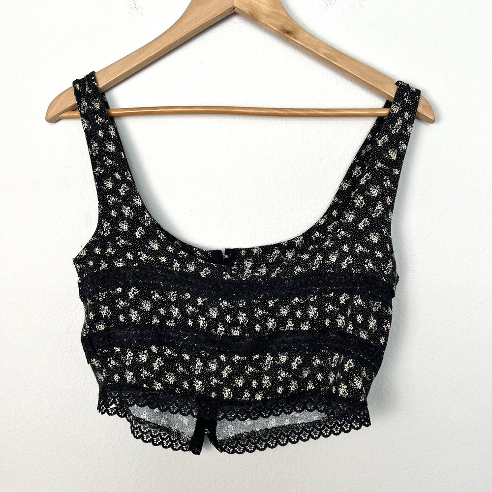 Free People Crop Top Womens Large Festival Fairy Grunge Boho Dark Feminine Lace - Picture 4 of 8